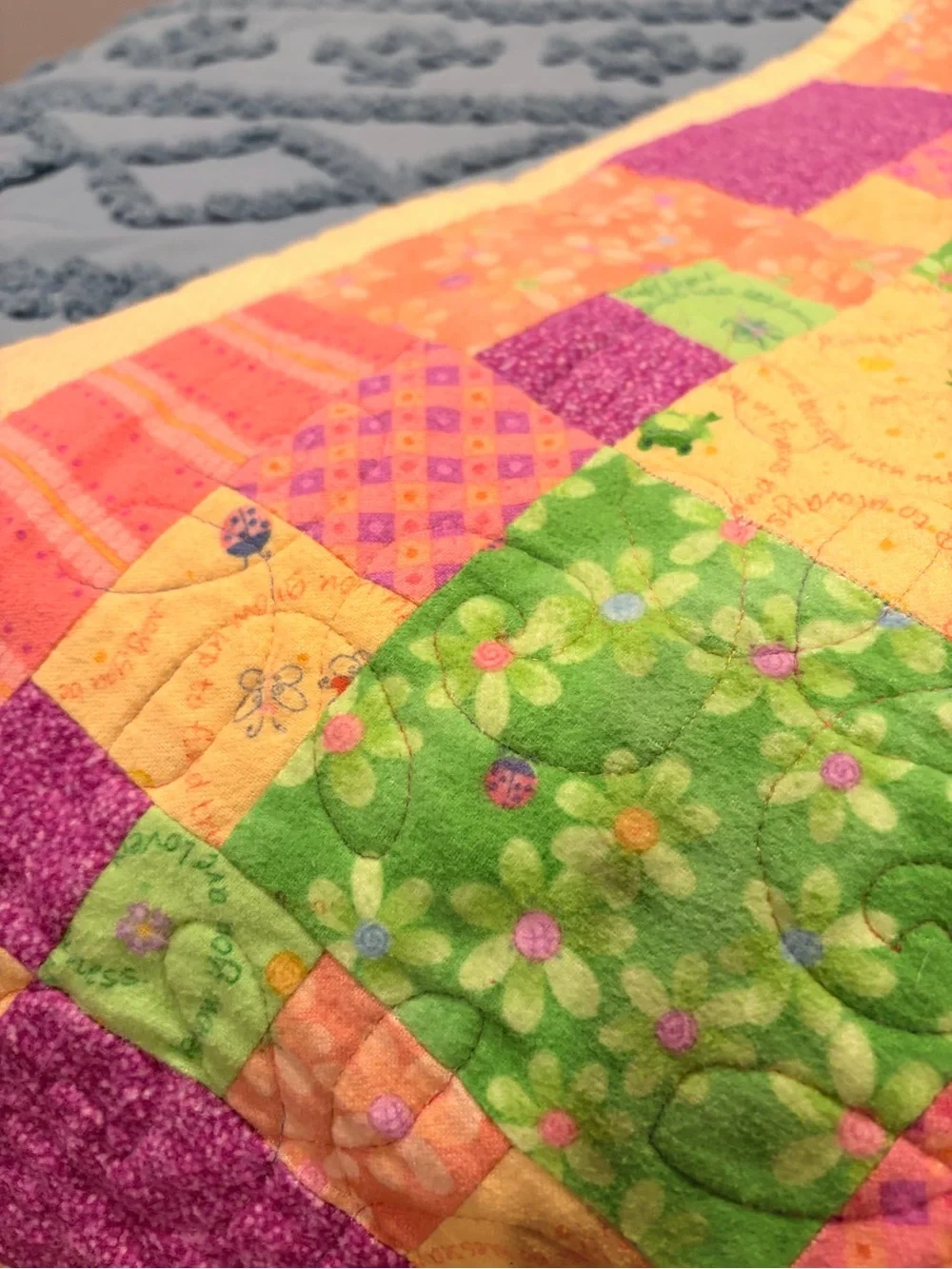 Handmade Patchwork Baby Quilt 36” x 46” Cotton & Minky Blanket